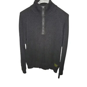 Polo Ralph Lauren Sweater Mens Medium Black 1/4 Zip Fishermans Knit Pullover